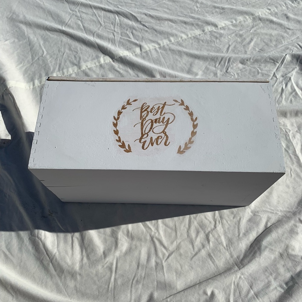 Wedding Decor: Card Box white party gift box white gold Best day ever box